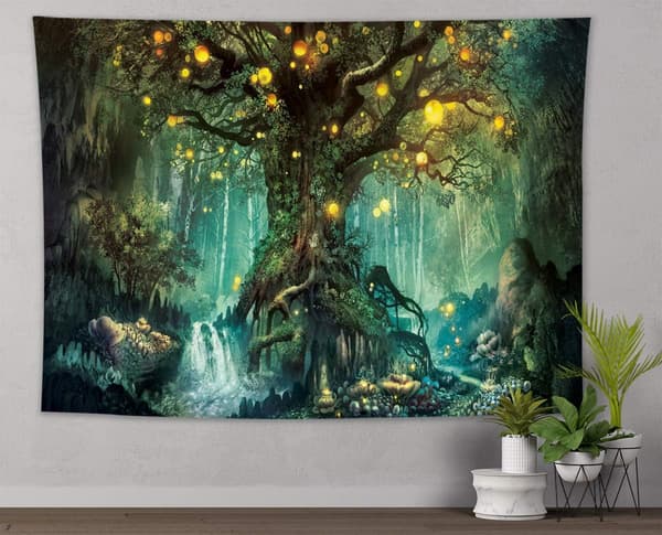 Magic Forest Tapestry Wall Hanging Magical Fabric Plant Tapestry