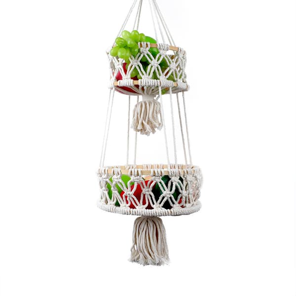 Woven Cotton Rope Fruit Hanging Basket Multifunctional Storage Baskets for Kitchen Living Room Bathroom 2 Tier 2 Tier
