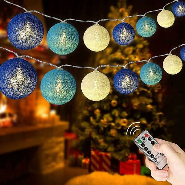 USB LED Bomullskuler Lyslenke, 3M 20 LED, 8 Moduser med Fjernkontroll og Timer, for Balkongdekorasjon, Jul, Bryllup, Fest, Soverom