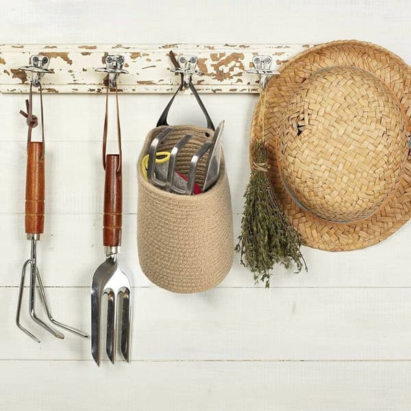 Jute Hanging Storage Basket - Woven Jute Rope Storage Baskets Wall Hanging Basket with Handle Decorative Baskets