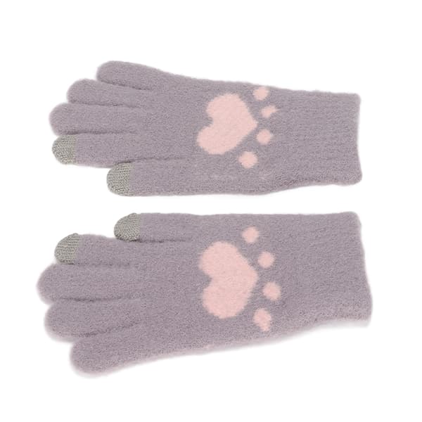 Cute Cat Paw Pattern Touch Screen Gloves Breathable Soft Imitation Mink Warm Thick Gloves Purple