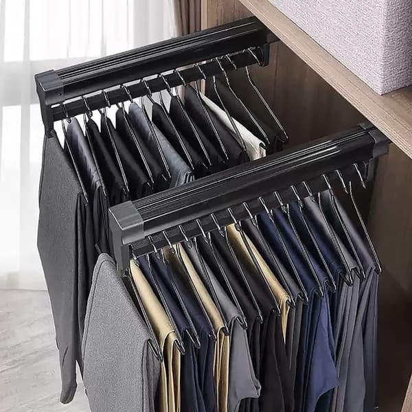 1 Adjustable Clothes Rail for Removing Hangers - Adjustable Telescopic Rod (292mm, Black)