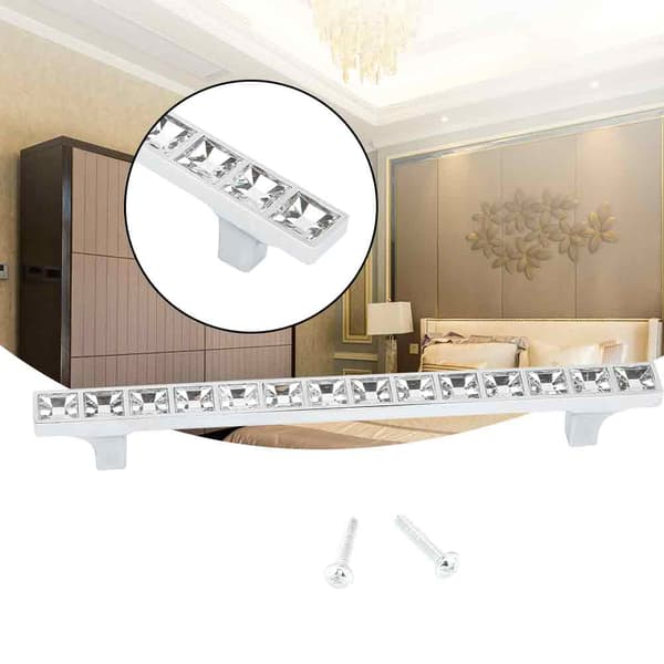 6715 Diamond Crystal Cabinet Wardrobe Zinc Alloy Door Handle Knob Pull (128mm / 5.0in)