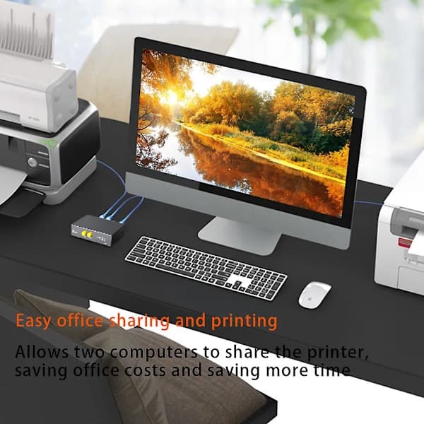2 in 1 out USB Print Splitter, 2 USB 2.0 Ports Splitter Printer Adapter Sharing Device Switch Box for PC Printer Computer Scanners