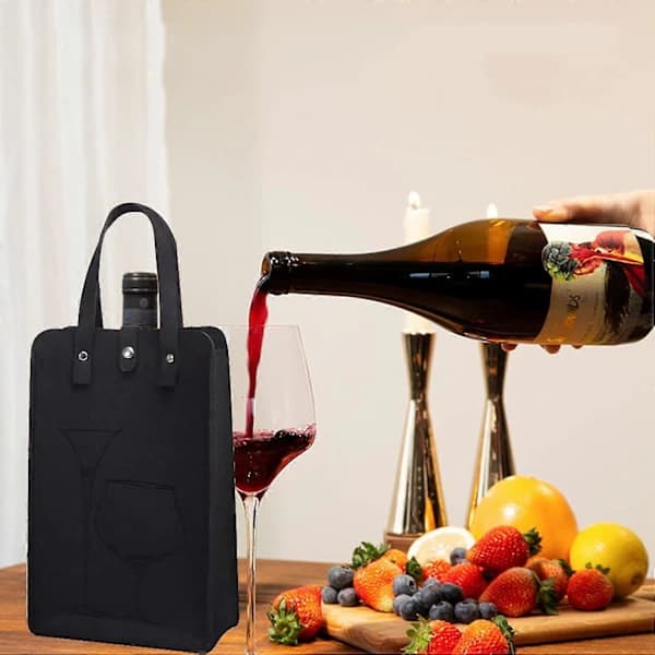 Wine Bottle Holder, Thick Bottle Holder Bags, with Flexible Divider 2 Bottles, Removable Divider, Reusable Washable, Wine Gift Bag (Black)
