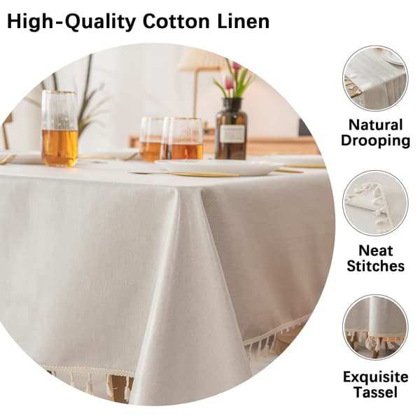Tablecloth, Waterproof Polyester Fabric Tablecloth, Rectangular, Durable Tablecloth with Tassel for Kitchen, Dining Room, Party, Holiday (140 x 140 cm, Grey)
