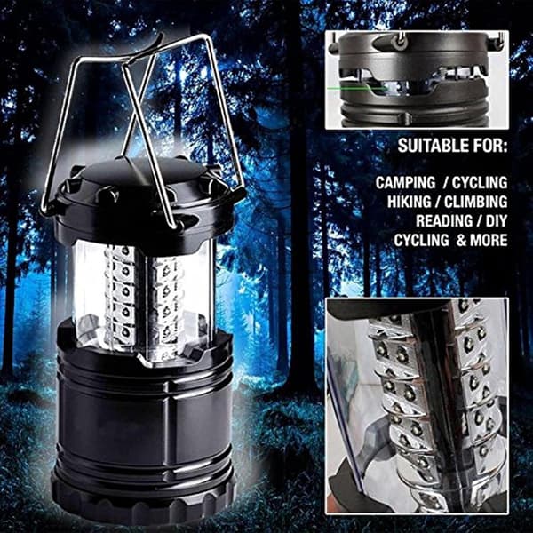 LED Camping Lantern, Foldable Solar and Battery Powered 30 LED Emergency Tent Lamp for Outdoor Camping Hiking, Black