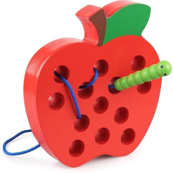 Trådspil æble, trådspil træ, tråd legetøj, Montessori legetøj træ, KLB