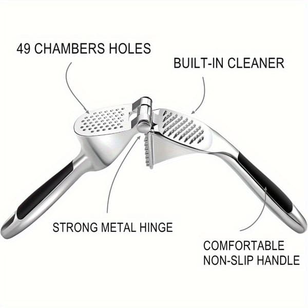Stainless Steel Garlic Press with Easy-Grip Handle, Rust-Resistant for Crushing Fresh Garlic and Herbs, Easy to Clean