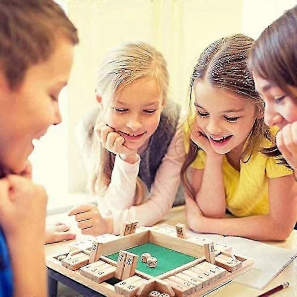 {PL} Shut The Box Terningespil - Træbrætspil til 4 spillere, traditionelt pub matematikspil