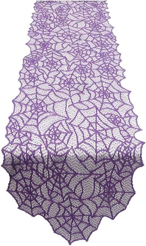 Halloween Knitted Lace Spider Web Pattern Decoration Use Table Flag (Purple, 72*13 inches)