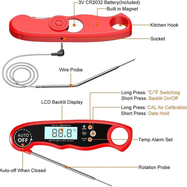 Meat thermometer grill thermometer, LCD digital roasting thermometer