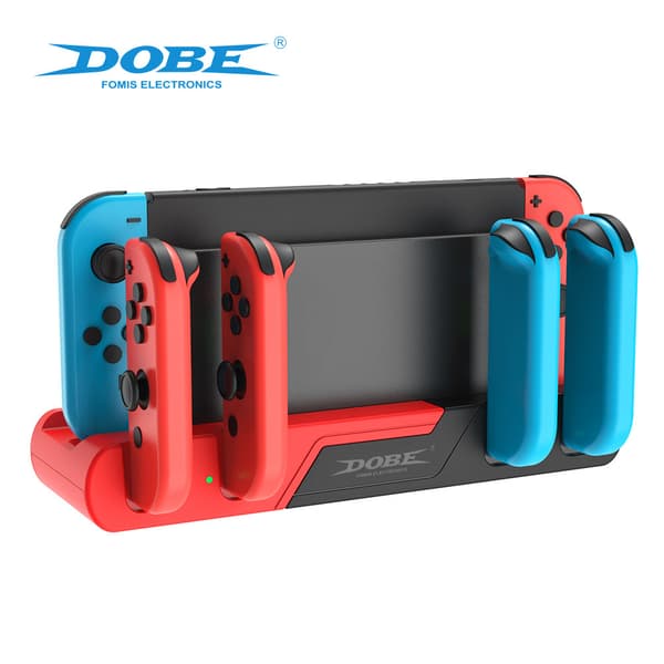 Nintendo Switch 6-in-1 Charging Station for Controllers, Joy-Con Left and Right Controller Charging Station Black Red