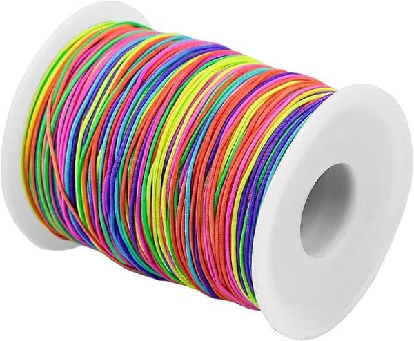100 m elastisk snor, regnbuefarget, stoff, tøyelig