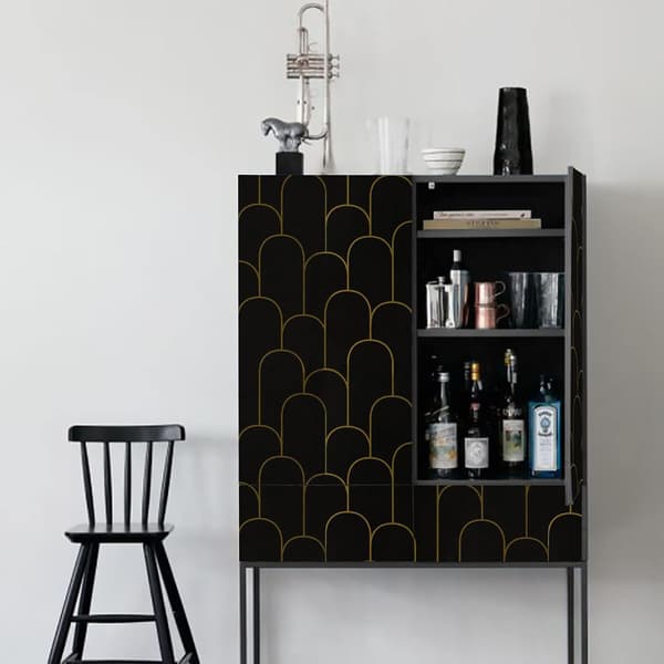 45×300cm Geometrisk Selvklæbende Tapet Sort Guld Selvklæbende