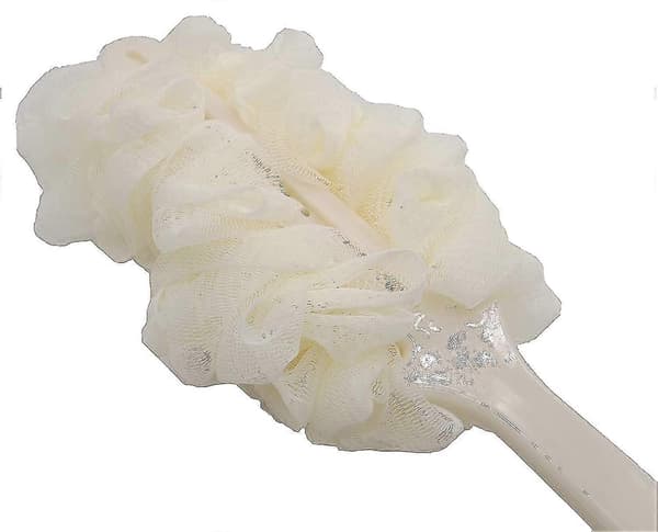 Myk nettingpuffkropp, myk børste, langt håndtak, dusjbadesvamp for eldre
