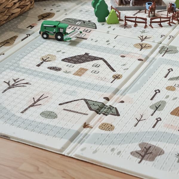 Double-sided foldable foam mat 180 x 120 x 1 cm - Charming Town/Sand Beige-FX- Charming Town