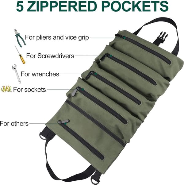 Tool Bag, Roll-Up Small Tool Organizer, Green, Christmas Gift for Men (Tools Not Included)