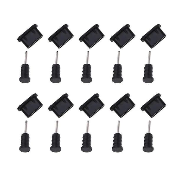 10 paria USB Type C pölysuojatulppa silikoninen porttisuojus (musta)