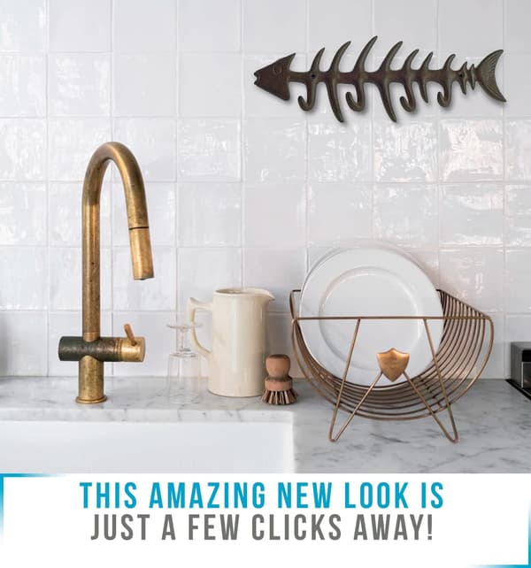 Stylish Cast Iron Coat Rack, Herringbone Decorative Wall Mounted Towel Rack with 4 'Fish' Hooks - Includes Screws and Plugs