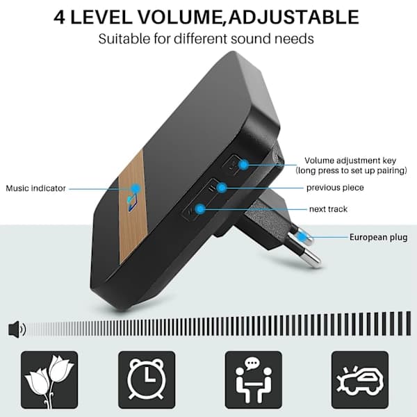 Wireless Doorbell with Remote Control, 300m Range, Automatic Call, Intelligent Electronic Waterproof Clock