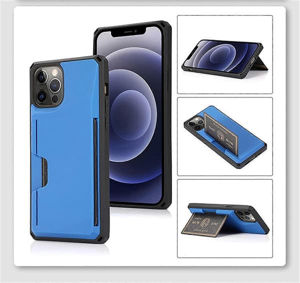 Card Holder Case Compatible with iPhone 12 Mini, TPU Material Wallet Case with Stand & Hand Strap (Navy Blue, iPhone 12 Mini)