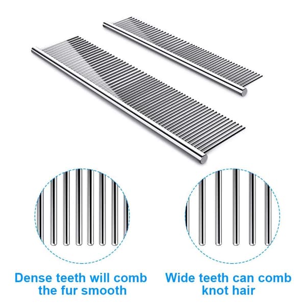 2-pack Dog Combs with Rounded Stainless Steel Ends, Cat Comb