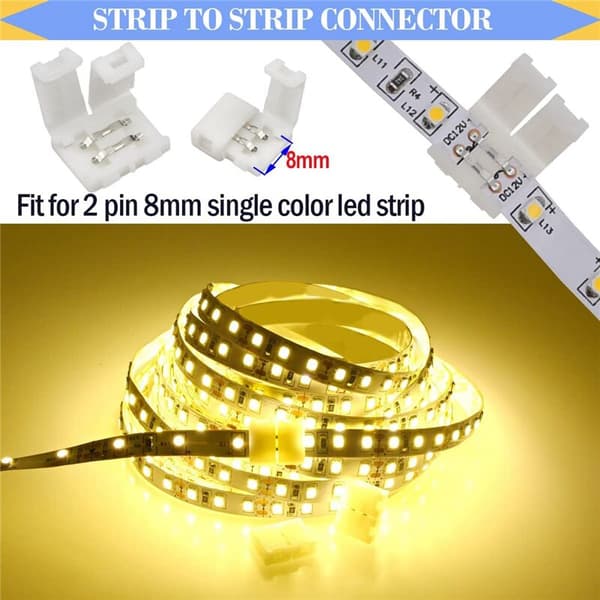 2-Pin LED Connector Kit, Solderless Connectors, 2-Way DC Jack Splitter for 8mm 2-Pin LED Strip 2835