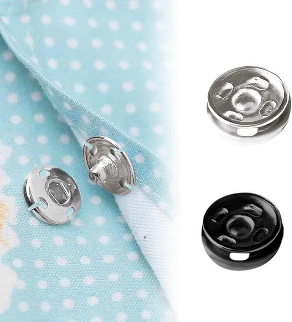 Syknapper, 120 sæt 8 mm og 10 mm, Sorte og Sølvfarvede, Påsybare Trykknapper Metalknapper Trykknapper