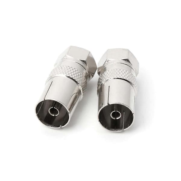 2 st F-typ hane till RF koax TV-antenn hona adaptrar Silver