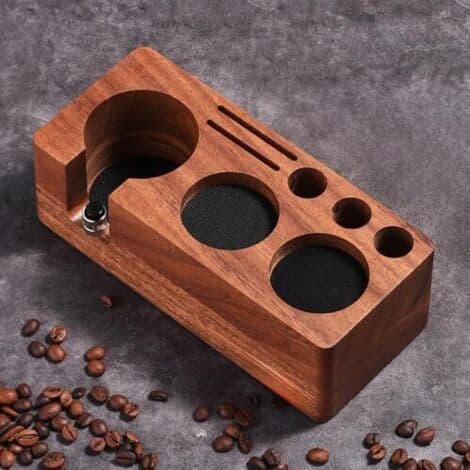 Solid valnøtt 54 mm espressostamperstasjon - Barista arbeidsstasjon med trykkbestandig base og stamperholder for benkeplateorganisering