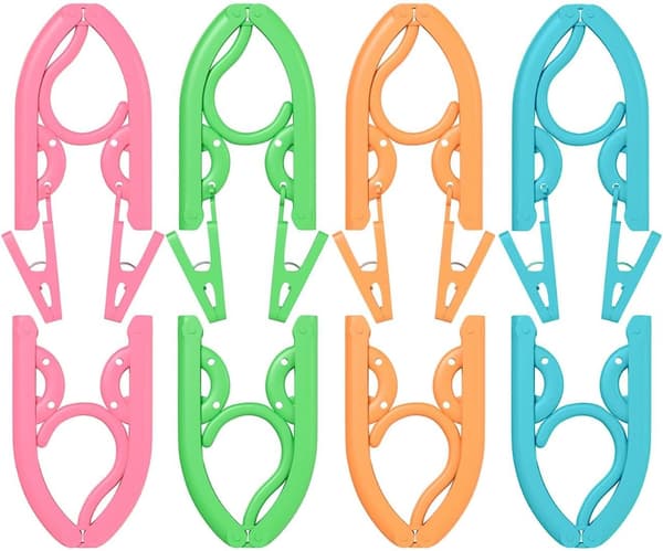 Folding Travel Hangers, 4 Standard and 4 Clip Hangers, Compact, Lightweight, Space-Saving, Portable Drying Rack for Laundry
