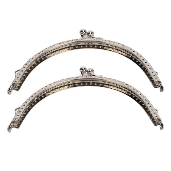 2 stk metallveskeramme sølv kysselås retro halvsirkelformet preget håndtak 15 cm