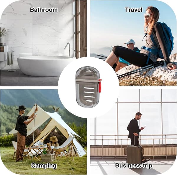 2 Soap Dishes - Portable Soap Box with Drainage Tray, Leak-Proof Travel Container - 11*7*4 cm - Grey
