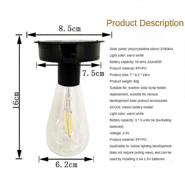 Solar LED-pære Varmhvit 2800K PP og PC Hagegjerdelampe for utendørs dekorasjon 7cm 8cm 8cm 8cm