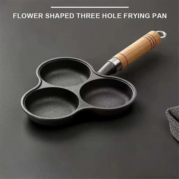 3-hole Cast Iron Frying Pan, Non-stick, for Omelette, Eggs, Ham, Breakfast, Grill, Cookware, Egg Frying Pan, Pancake Pan