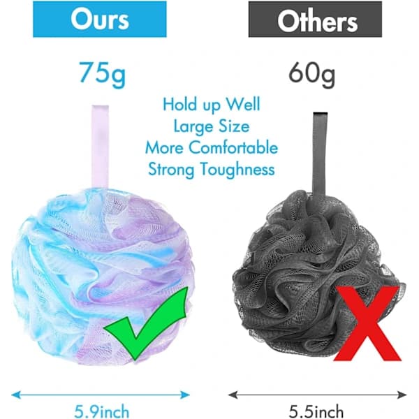 Duschpuff Loofah 75g/st Extra Stora Duschpuffar Duschsvamp Dusch Scrunchie Kroppspuff Dusch, Set med 4, Blomfärg
