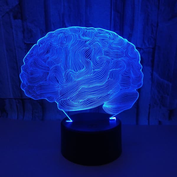3D Hjerneillusjon Bordlampe LED 7 Farger Utskiftbar Nattlampe