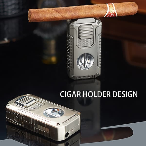 5-in-1 Lighter with Cutter, Punch, Holder, and Draw Enhancer, Triple Windproof Flame, All-in-One Lighter with Multifunctional Accessory Green Green