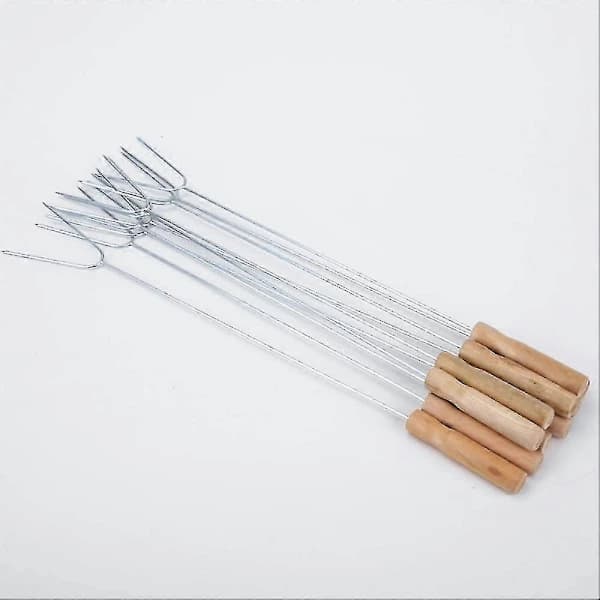 Sæt med 10 grillværktøjer i rustfrit stål, U-formet gaffel, grillspyd, værktøjstilbehør