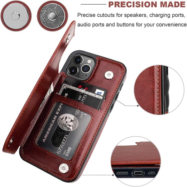 iPhone 12/12 Pro Plånboksfodral, PU Läder Kortfodral, Kickstand Slots, Dubbel Magnetisk Spänne, Stötsäkert Fodral - 6.1 \" Br