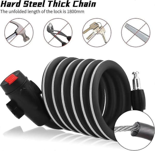 Yaju Bicycle Lock with Keys, Reflective Strip Cable Lock, High Security Portable Cable Lock for Bicycle/Motorcycle/Door/Gate/Fence, 180 cm Long