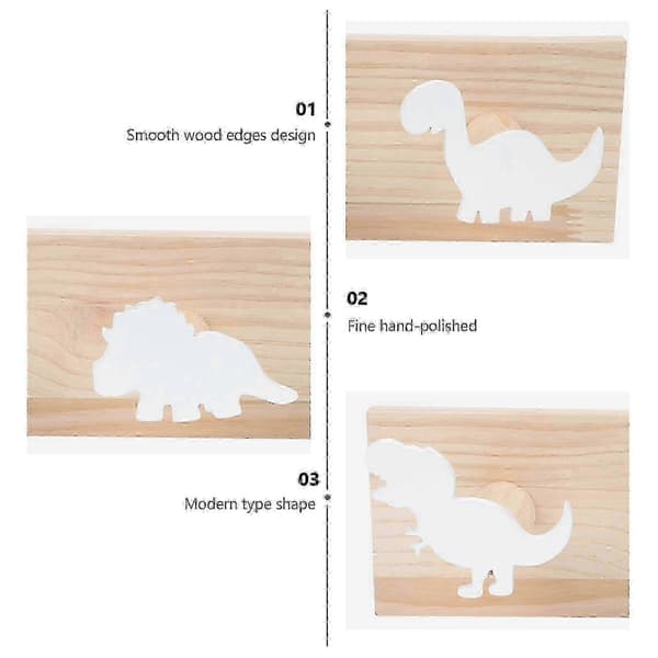 Dinosaurieformad väggkrok i trä, multifunktionell klädhängare för hem och sovrum, 40x10 cm vit