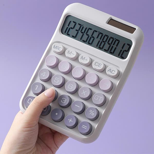 Stylish 12-Digit Calculator with Solar Battery Power, High-Sensitivity Button, Portable Multifunctional Math Tool, Purple Purple