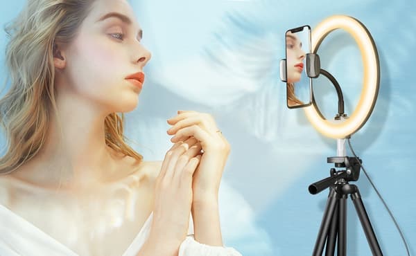 10'' Ring Light with White 50'' Extendable Tripod, LED Circ