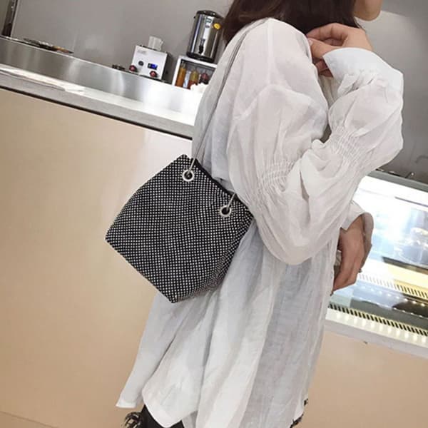 Mode Dame Brudepige Dame Pige Bryllupsaften Clutch Taske Sort