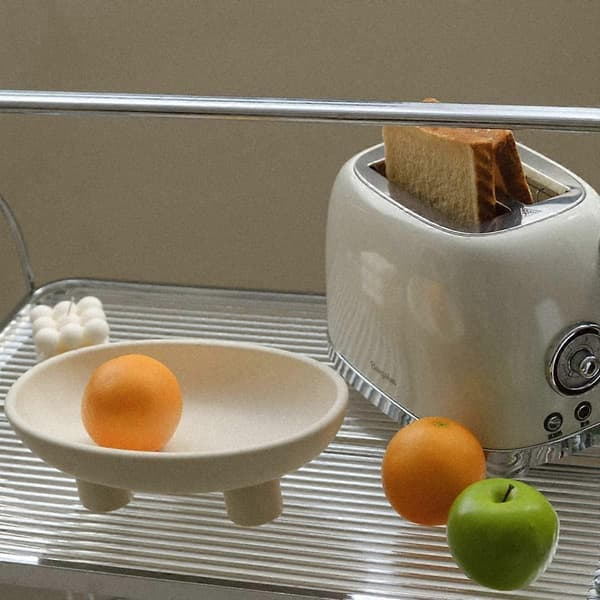 Keramisk frugtskål med tre ben til køkkenbordet, 25 cm oval kurv til brød, snacks, grøntsager