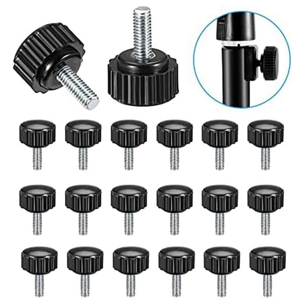 Threaded Knurled Screws, 20 Pcs X 10mm Bolts on Black Round Tightening Knobs