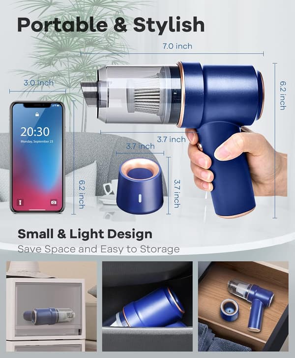 Mini handheld vacuum cleaner cordless with blowing function/LED light, mini vacuum cleaner rechargeable for car, home, office, keyboard
