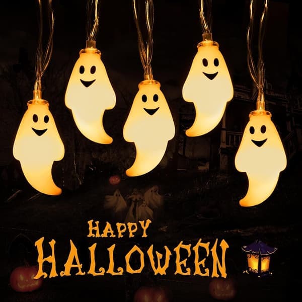 Halloween String Lights, 3m 20 LED Cute Battery Operated Ghost String Lights Indoor for Decorations (Warm White)